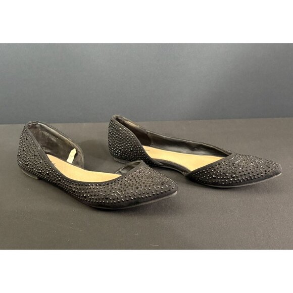 MOSSIMO WOMENS BLACK RHINESTONE STUDDED d'ORSAY SPARKLING BALLET POINTED FLATS - Picture 4 of 8